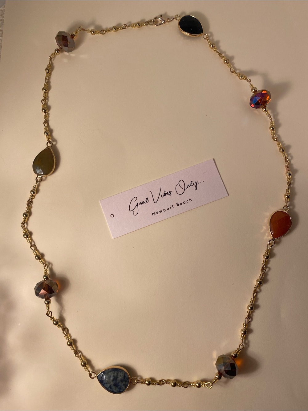Good Vibes Only Gold Chain Necklace with Multicolor Stones and earrings!